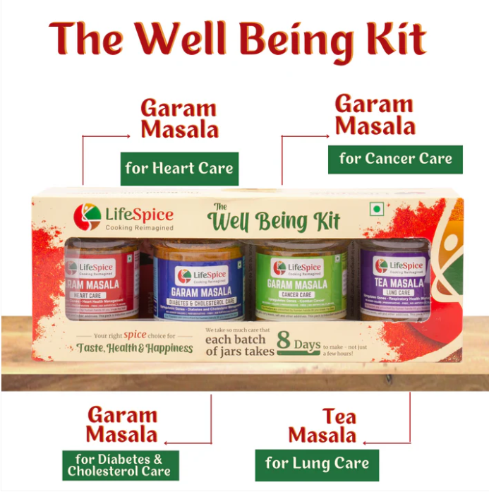 Lifespice - Wellbeing Kit -4 PET Jars -75g each | Garam Masala (Diabetes & Cholesterol care, Heart Care, Lung care) & Tea Masala