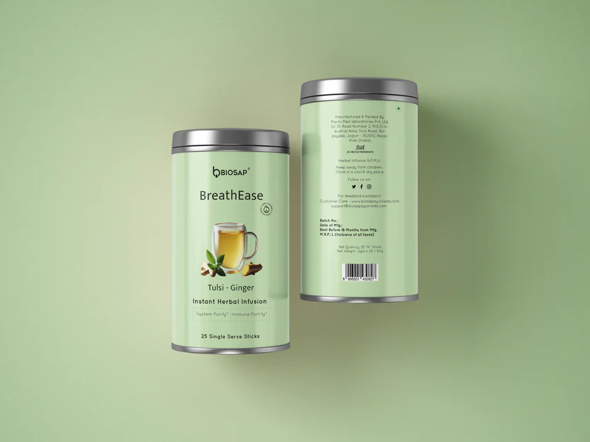 BreatheEase Herbal Infusion — Tulsi + Ginger