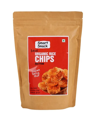 Popped organic rice chips indian spicy flavour