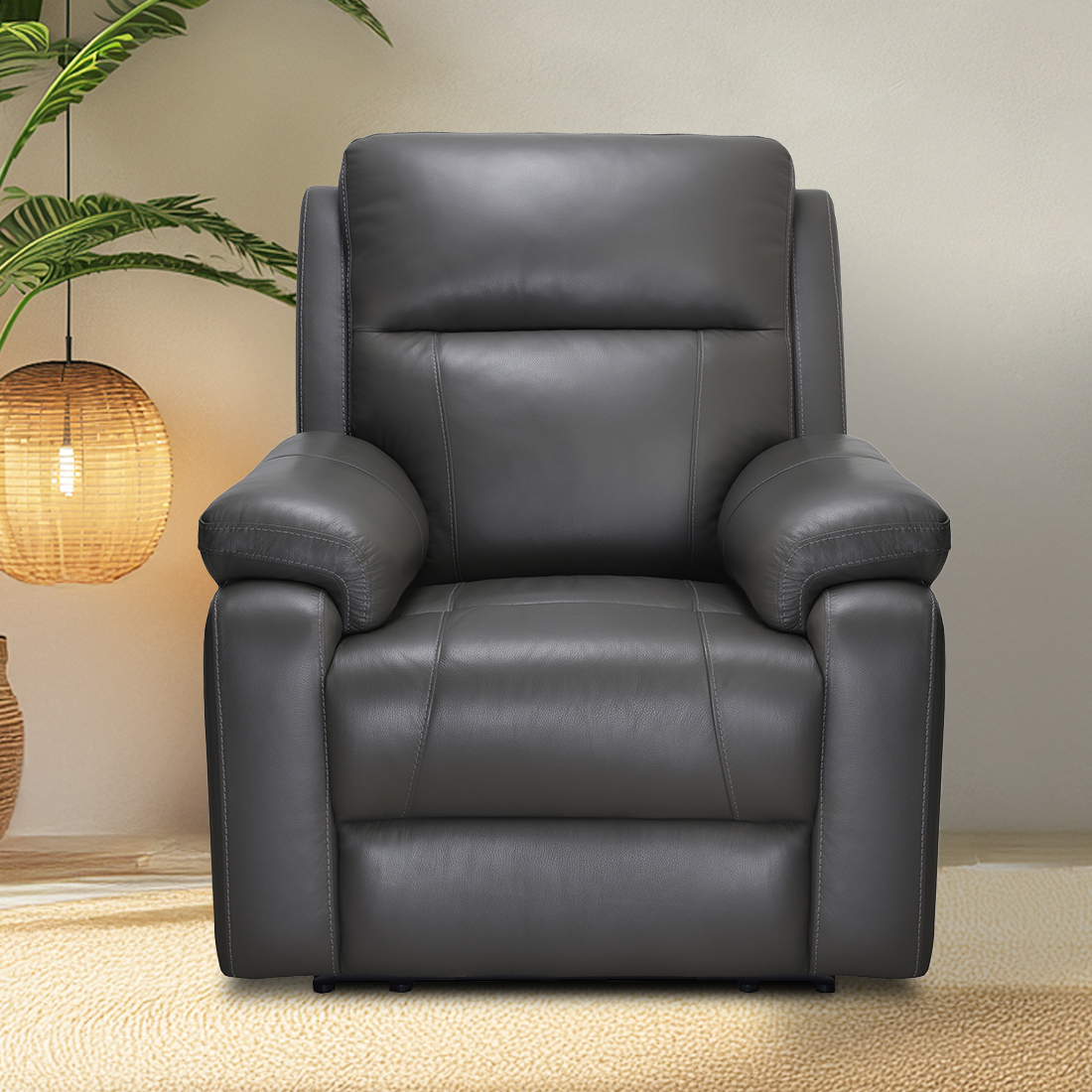 One Seater Half Leather Recliner Sofa Set – Omega