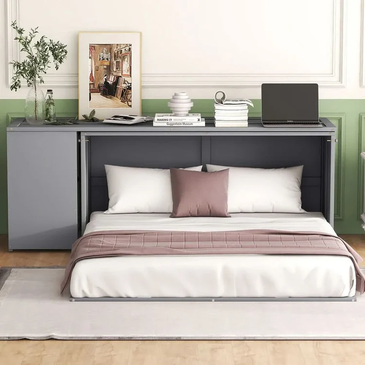 Queen Size Murphy Bed with Rotable Desk 
