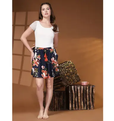Culotte Shorts for Women-Navy Floral Print