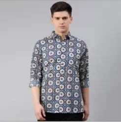 Millennial Blue Cotton Full Sleeves Shirt For Men