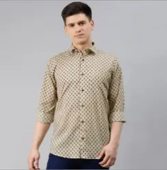 Millennial Mens Beige Cotton Full Sleeves Shirts