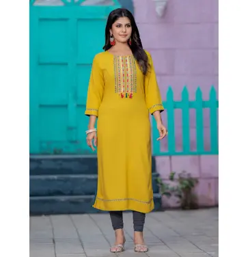 Luxurious Comfort The Blue Heavy Rayon straight Kurti-PALAK39