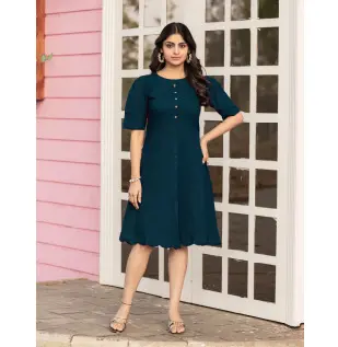Women Navy Blue Colour Cotton Lycra Flare Above Mini Dress-OD12