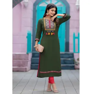 Luxurious Comfort The Green Heavy Rayon straight Kurti-PALAK39