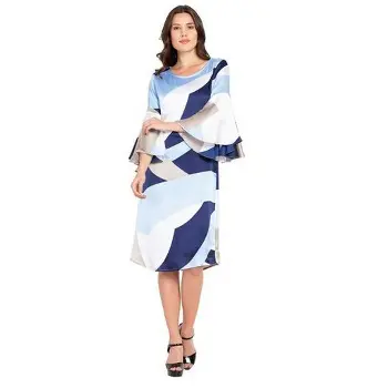 Abstract Print Blue Ruffle Dress