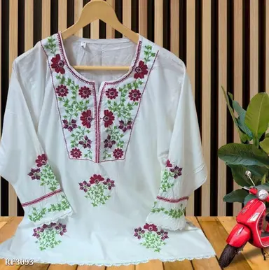 Exclusive Chikankari Short Top Featuring Intricate Multicolour Resham Mechine Work Chickan
