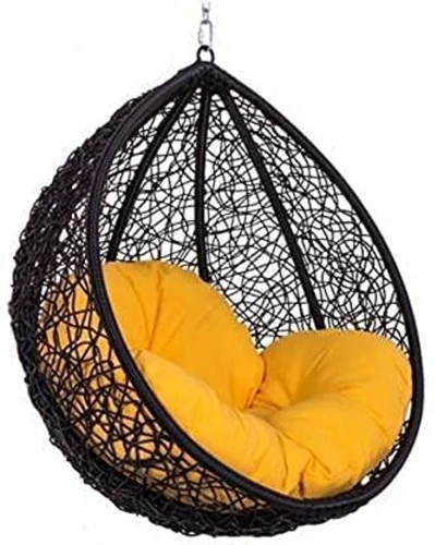 Hammock Swing Chair Without Stand Balcony Garden Black Swing with Yellow Cushion
