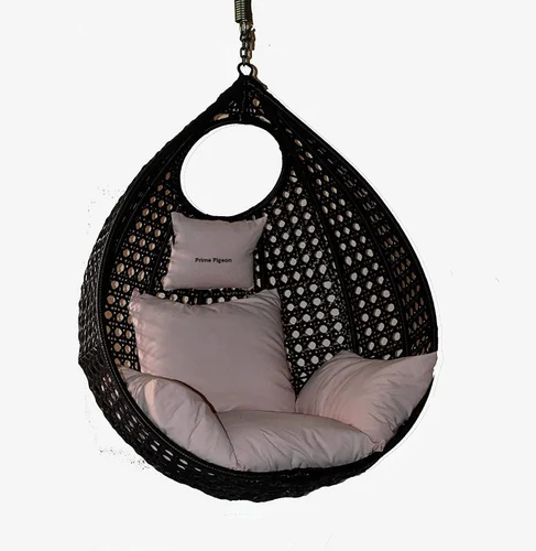 Metal Swing Chair (Without Stand) for Garden Patio Balcony Outdoor Indoor (Black/Beige)