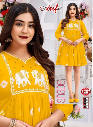 Sharifa Cotton Short Frock with Elephant Embroidery