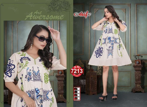 Sharifa Cotton Mal Embroidered Frock - Wholesale Indo Western Dress for Women