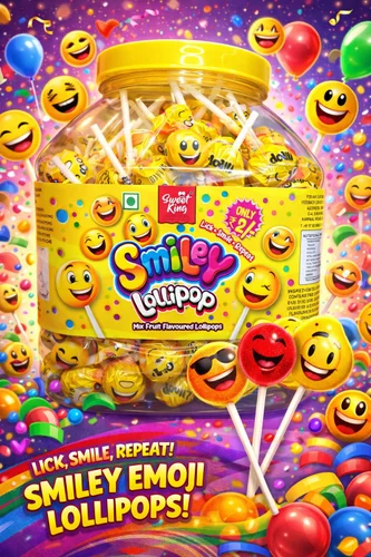 Sweetking Smiley Round Shape Mix Fuit Flavour Lollipop In 2/- Rupees